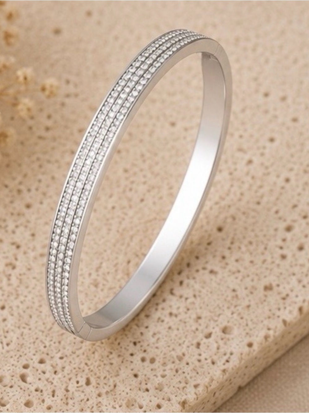 Sparkling Silver Pavé Triple-Row Bangle Bracelet
